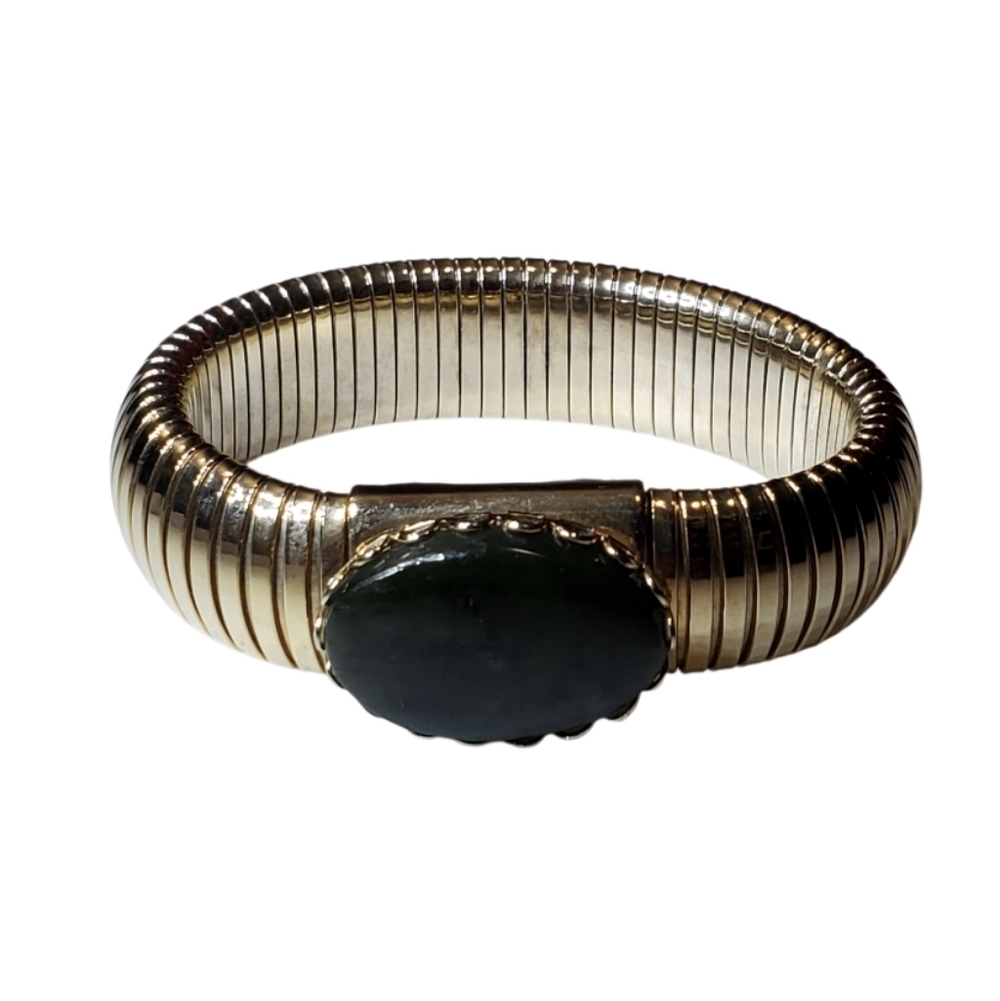 Vtg. Unsigned Victorian Green Jasper Cobra Bracelet